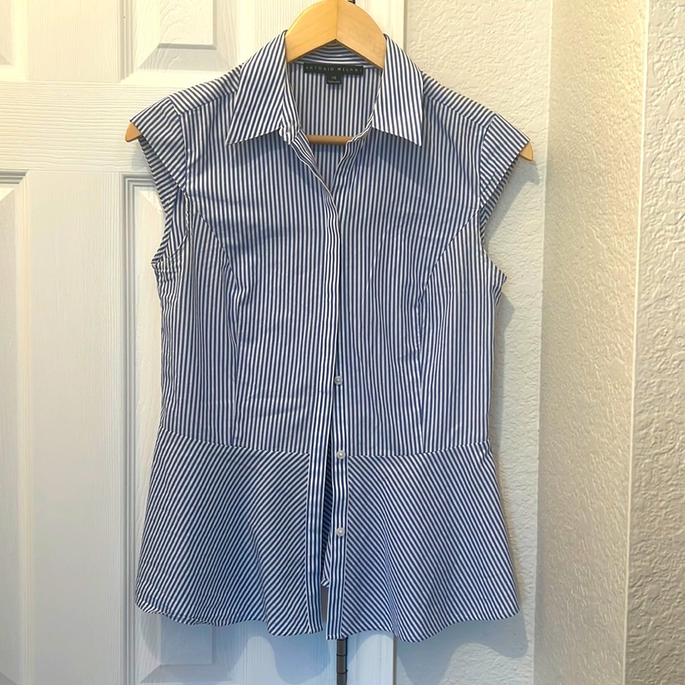 Antonio Melani peplum blue pinstripe top